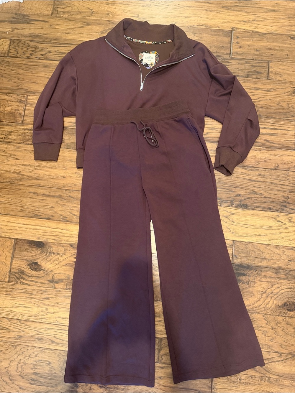 Umgee Wide-Leg Jogger Set in Deep brown